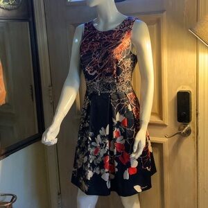 Elegant Black and Red Floral Midi Dress